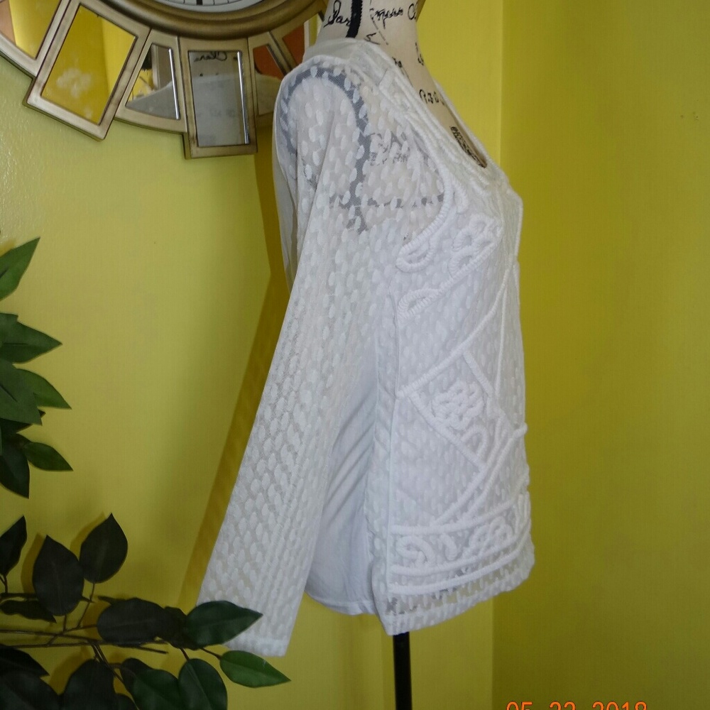 INC International Concepts White Lace Long Sleeve Top - Picture 2 of 6